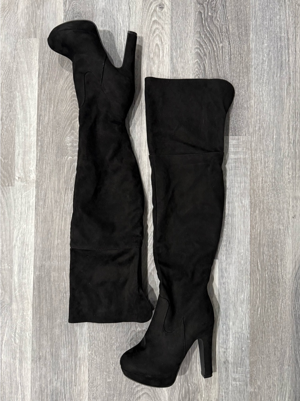 DREAM PAIRS Witchy Black Faux Suede Thigh-High Boots Side Zip Stretch 6.5